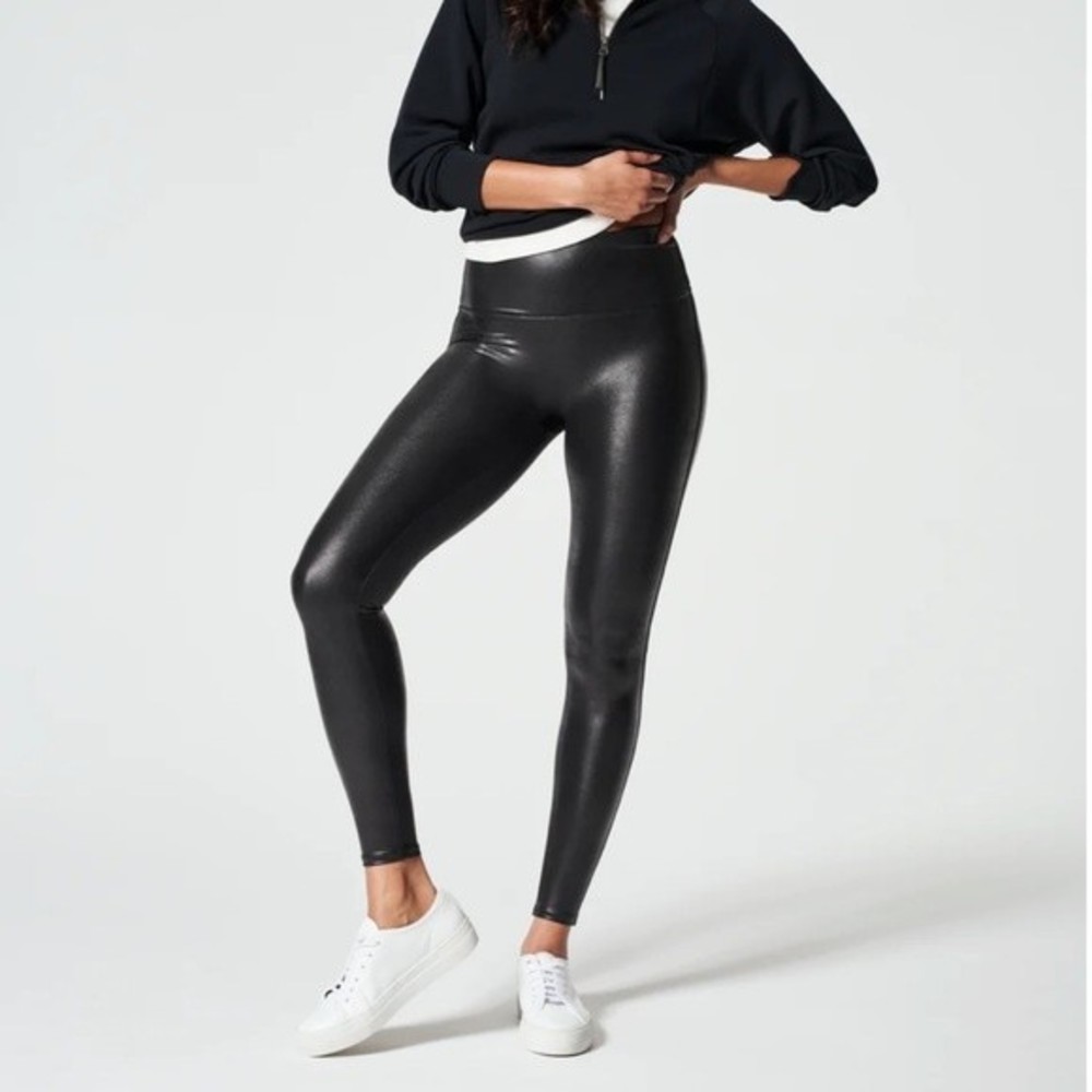SPANX Faux Plus Size Leather High Rise‎ Leggings Blogger Favorite Black Size 1X